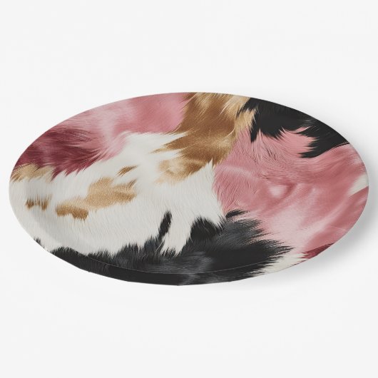 Gold Cream Roze Zwart Cowgirl Koeienhuid Papieren Bordje (Gekanteld)