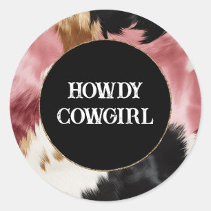 Gold Cream Roze Zwart Cowgirl Koeienhuid Ronde Sticker