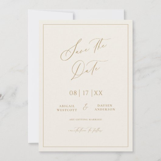 Gold & Cream Save the Date Wedding Aankondiging (Voorkant)