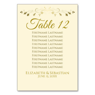 Gold & Cream Simple Elgant Wedding Seating Chart Kaart