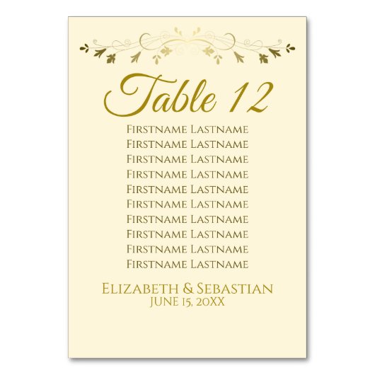 Gold & Cream Simple Elgant Wedding Seating Chart Kaart (Voorkant)