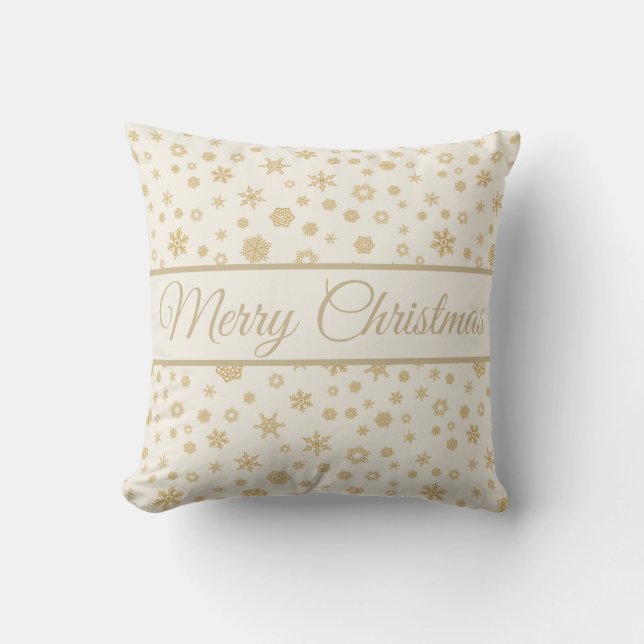 Gold Cream Snowflakes Merry Kerstry Kussen (Voorkant)
