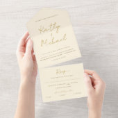 Gold Cream Weddenschap Modern Tear Off RSVP All In One Uitnodiging (Afscheurbaar)