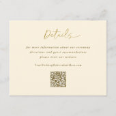 Gold Cream Wedding Modern Handschrift Details QR Informatiekaartje (Voorkant)