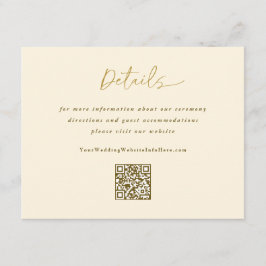 Gold Cream Wedding Modern Handschrift Details QR Informatiekaartje