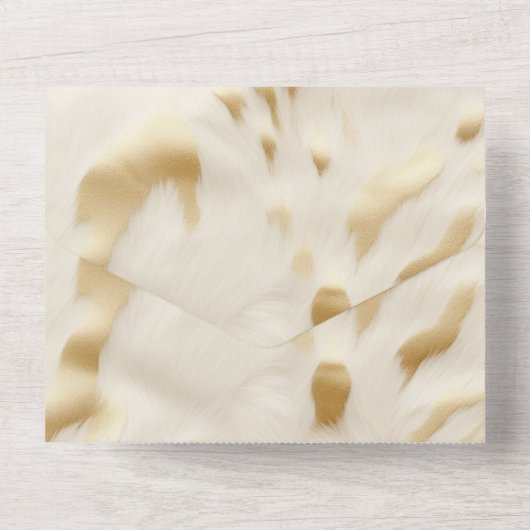 Gold Cream Wit Western Koeienhuid All In One Uitnodiging (Achterkant)