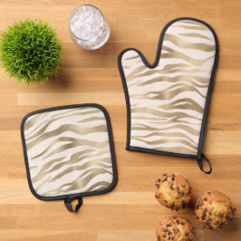 Gold Cream Zebra afdrukken Ovenwant & Pannenlap Set
