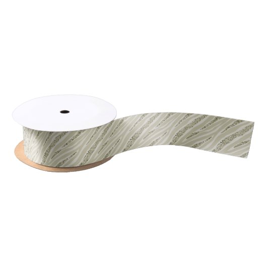 Gold Cream Zebra Print Faux Glitter Satijnen Lint (Spoel)