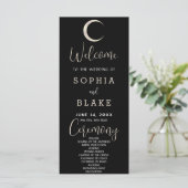 Gold Crescent Moon Celestial Black Wedding Program (Staand voorkant)