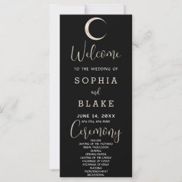 Gold Crescent Moon Celestial Black Wedding Program