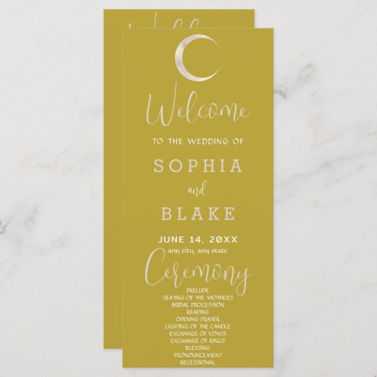Gold Crescent Moon Celestial Gold Wedding Program (Voorkant / Achterkant)