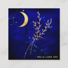 *~* Gold Crescent Moon - Gold Foliage Leaves Vierkante Visitekaartje