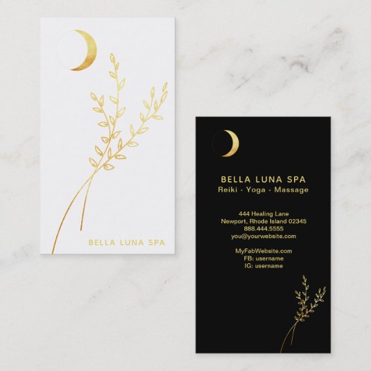 *~* Gold Crescent Moon Gold Greenerves Visitekaartje (Voorkant / Achterkant)