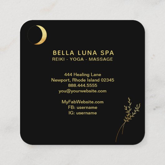 *~* Gold Crescent Moon. Goud olievlek Vierkante Visitekaartje (Achterkant)