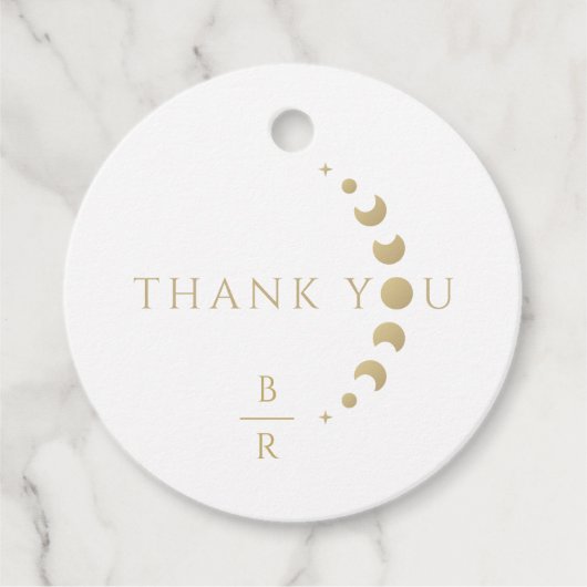 Gold Crescent Moon Wedding Favor Labels (Voorkant)