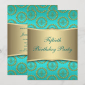 Gold Crest Blauwgroen vrouwen 50ste verjaardagsfee Kaart (Voorkant / Achterkant)