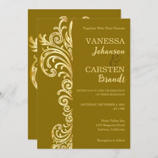 Gold Crest bruiloft uitnodiging (Voorkant / Achterkant)