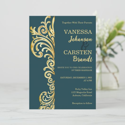 Gold Crest bruiloft uitnodiging (Staand voorkant)