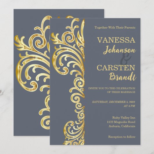 Gold Crest bruiloft uitnodiging (Voorkant / Achterkant)