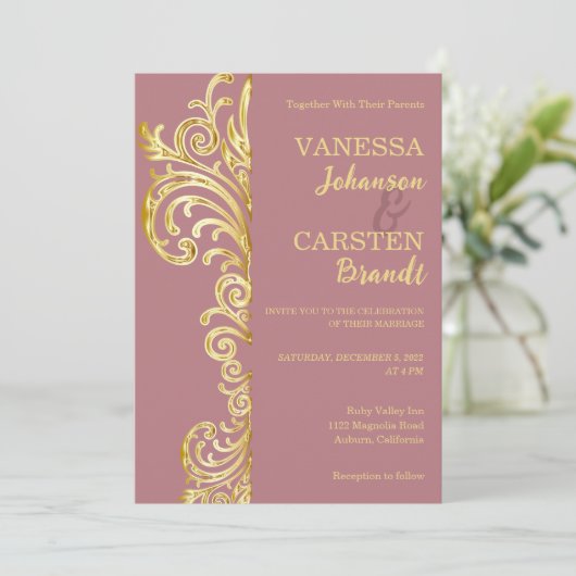 Gold Crest bruiloft uitnodiging (Staand voorkant)