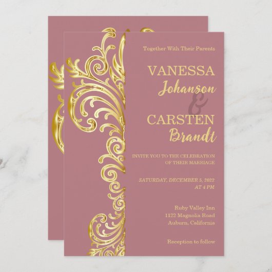 Gold Crest bruiloft uitnodiging (Voorkant / Achterkant)