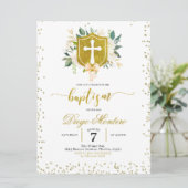 Gold Crest en cross-Gender Neutral Baptisme Invite Kaart (Staand voorkant)