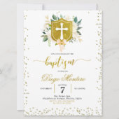 Gold Crest en cross-Gender Neutral Baptisme Invite Kaart (Voorkant)