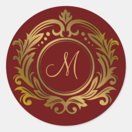Gold Crest met Monogram Initiaal op rood Ronde Sticker