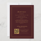 Gold Crest Monogram Burgundy All in One Wedding Kaart (Achterkant)