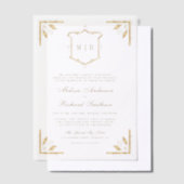 Gold Crest Monogram Lijst bruiloft Vellum Uitnodigingen (Offset)
