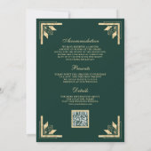 Gold Crest Monogram QR Code Emerald Green Wedding Kaart (Achterkant)