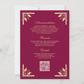 Gold Crest Monogram QR Code Magenta Wedding Kaart (Achterkant)