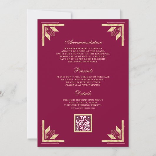 Gold Crest Monogram QR Code Magenta Wedding Kaart (Achterkant)