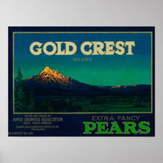 Gold Crest Pear Crate LabelHood River, OF Poster (Voorkant)