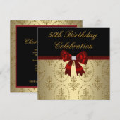 Gold Crest Red Bow Vrouwen Elegant 50ste Verjaarda Kaart (Voorkant / Achterkant)
