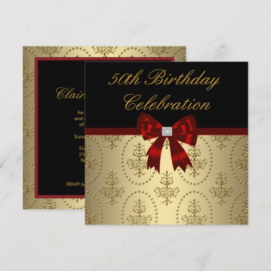 Gold Crest Red Bow Vrouwen Elegant 50ste Verjaarda Kaart (Voorkant / Achterkant)