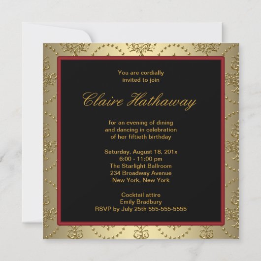 Gold Crest Red Bow Vrouwen Elegant 50ste Verjaarda Kaart (Achterkant)