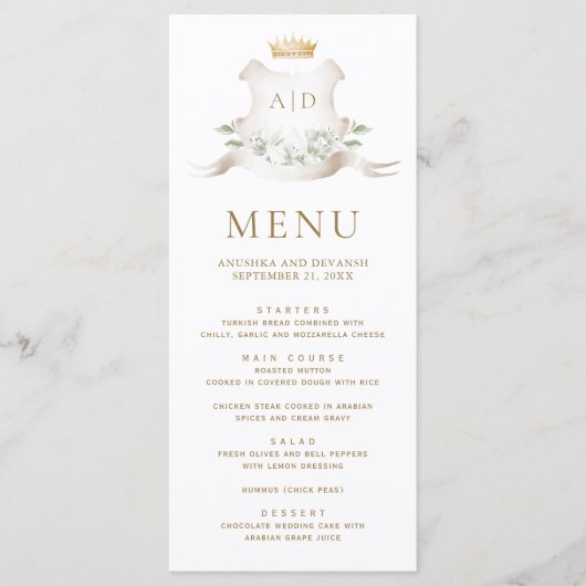 Gold Crest Royal Crown bruiloft Menu (Voorkant)