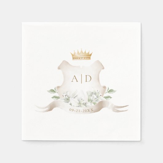 Gold Crest Royal Crown Bruiloft Monogram Servet (Voorkant)