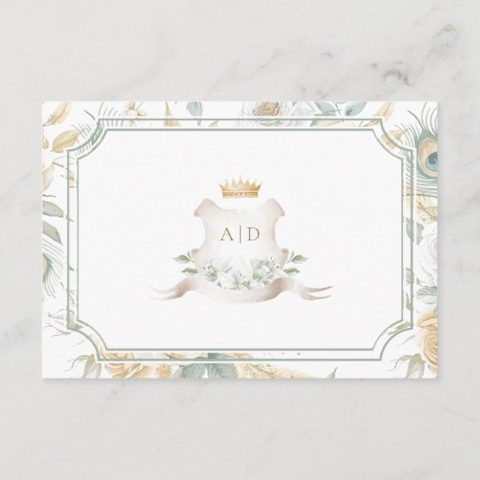 Gold Crest Royal Indian Peacock bruiloft details Informatiekaartje (Achterkant)