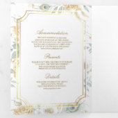 Gold Crest Royal Indian White Peacock Bruiloft Drieluik Uitnodiging (Binnenzijde eerst)