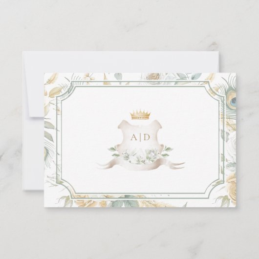 Gold Crest Royal Indian White Peacock Bruiloft RSVP Kaartje (Achterkant)