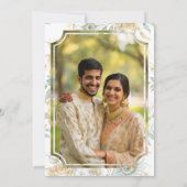 Gold Crest Royal Indian White Peacock Bruiloft Save The Date (Achterkant)