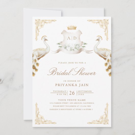 Gold Crest Royal White Peacock Vrijgezellenfeest Kaart (Voorkant)