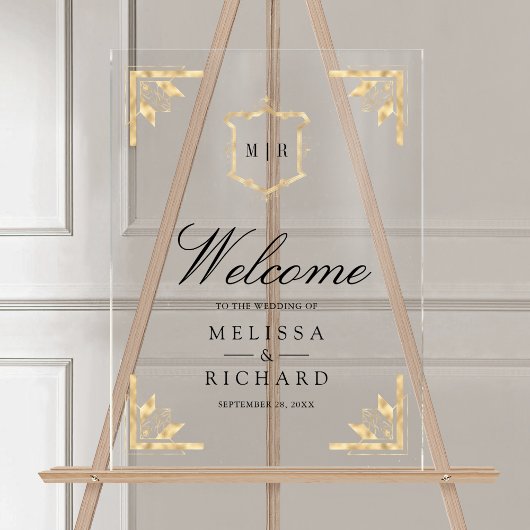 Gold Crest Wedding Welcome Acryl Bord