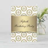 Gold Crest White Elegant 50e verjaardag Uitnodigin Kaart (Staand voorkant)