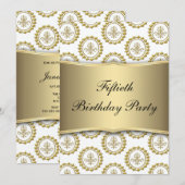 Gold Crest White Elegant 50e verjaardag Uitnodigin Kaart (Voorkant / Achterkant)