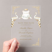Gold Crest White Peacock Wedding Save the Date Acryl Uitnodigingen (Insitu (Draagbaar))
