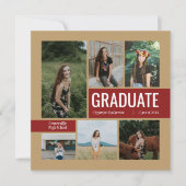 Gold & Crimson 6 Foto Afstuderen Uitnodiging (Voorkant)