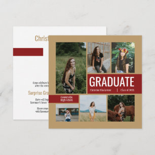Gold & Crimson 6 Foto Afstuderen Uitnodiging